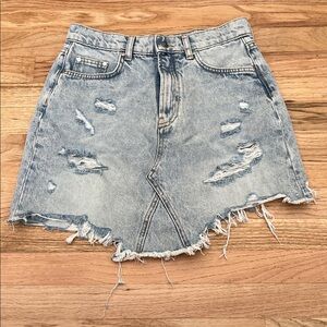 Pilcro Light Blue Distressed Mini Skirt